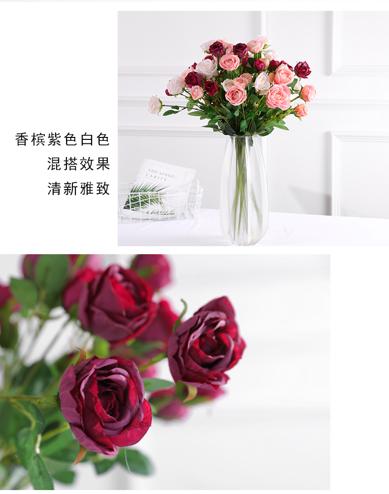 Mô phỏng hoa hồng cắm hoa trang trí bình phong cách châu Âu sàn phòng khách lớn trang trí hoa hồng giả trang trí nhà bó hoa - Hoa nhân tạo / Cây / Trái cây hoa tulip giả