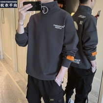 Tide brand sweater mens autumn and winter coat half high collar clothes plus velvet thickened youth coat fried street trend suit