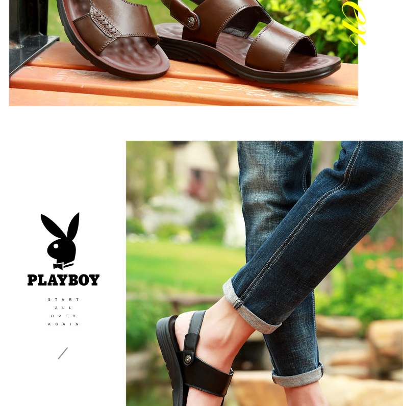 Playboy dép nam da bò 2018 mùa hè mới giày bãi biển bình thường Hàn Quốc phiên bản của non-slip mềm dưới xác thực