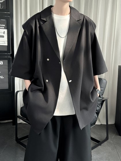 古巴领假两件短袖衬衫男高级感设计感小众痞帅上衣夏季半袖衬衣薄