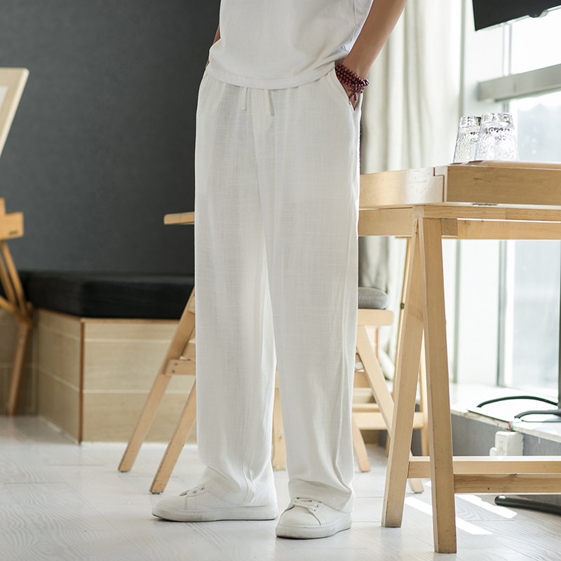 White Tencel Linen Pants for Men, Summer Thin Cotton-Linen Pants, Men's Summer Casual Long Pants, Loose Wide-Leg Men's Pants