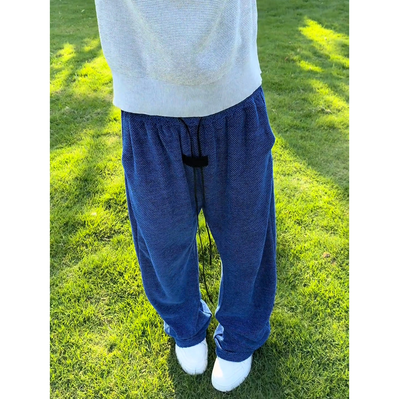 Klein Blue Snake Scale Pattern Elastic Breathable Casual Pants for Men, Summer Thin Style, American High Street Fashion Straight Wide-Leg Pants Klein Blue Snake Scale Pattern Elastic Breathable Casual Pants for Men, Summer Thin Style, American High Street Fashion Straight Wide-Leg Pants