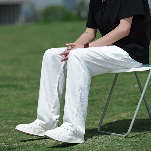 Шелковые летние тонкие штаны, китайский стиль, размер, свободный крой, из хлопка и льна