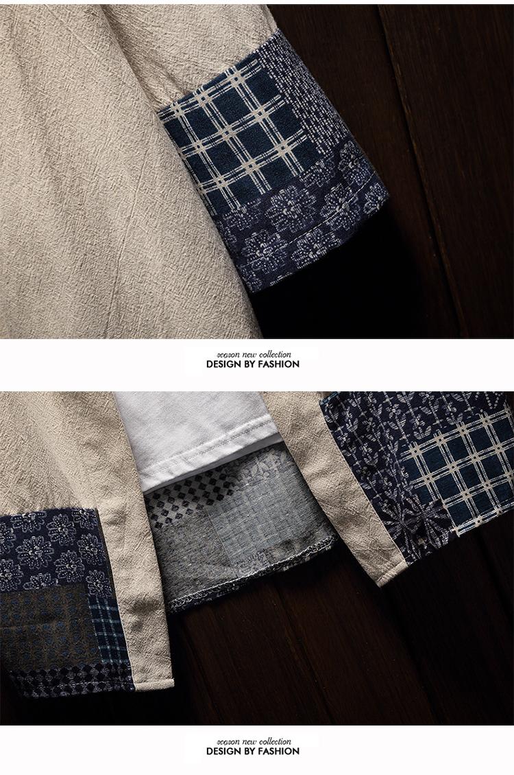 Áo sơ mi nam phong cách cotton và vải lanh xu hướng tay áo bảy điểm tay áo thương hiệu phong cách retro Hanfu Tang phù hợp với áo khoác nam mùa hè - Áo khoác đôi áo khoác nam