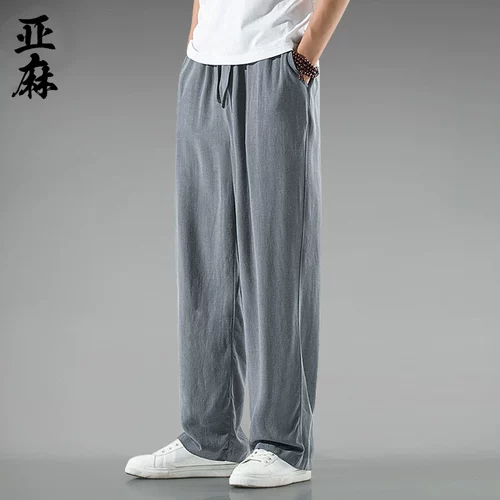 Летние штаны для отдыха, из хлопка и льна, свободный прямой крой, китайский стиль