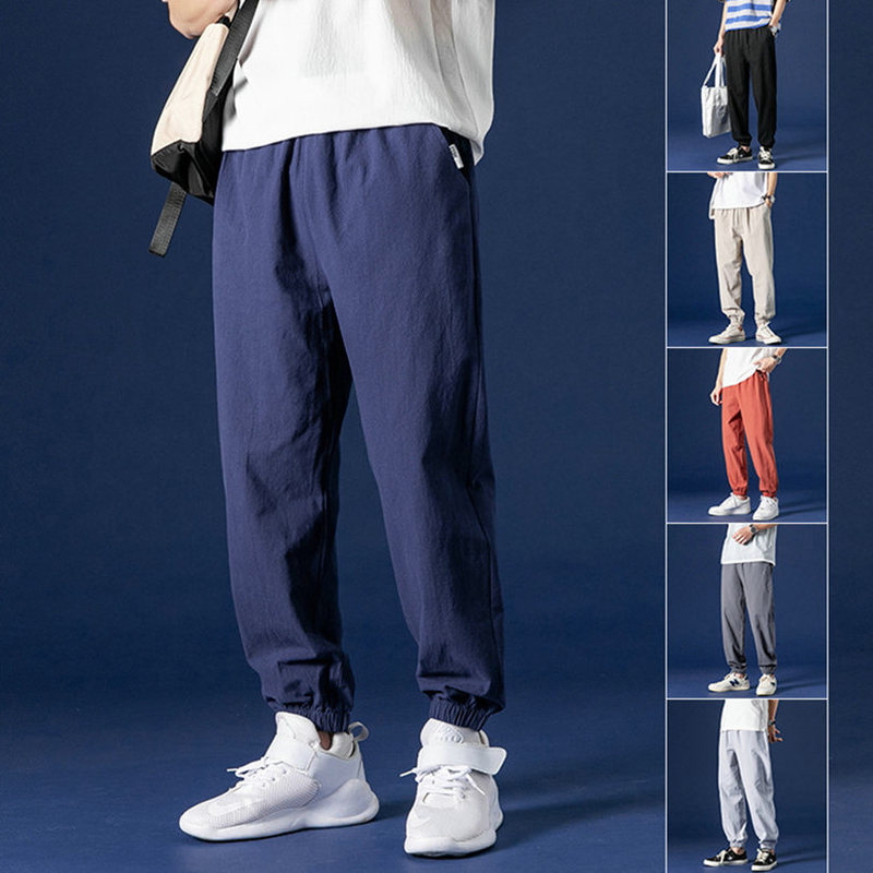 Men's Summer Casual Sweatpants, Summer Cotton Linen Pants, Men's Loose Jogger Harem Pants, Blue