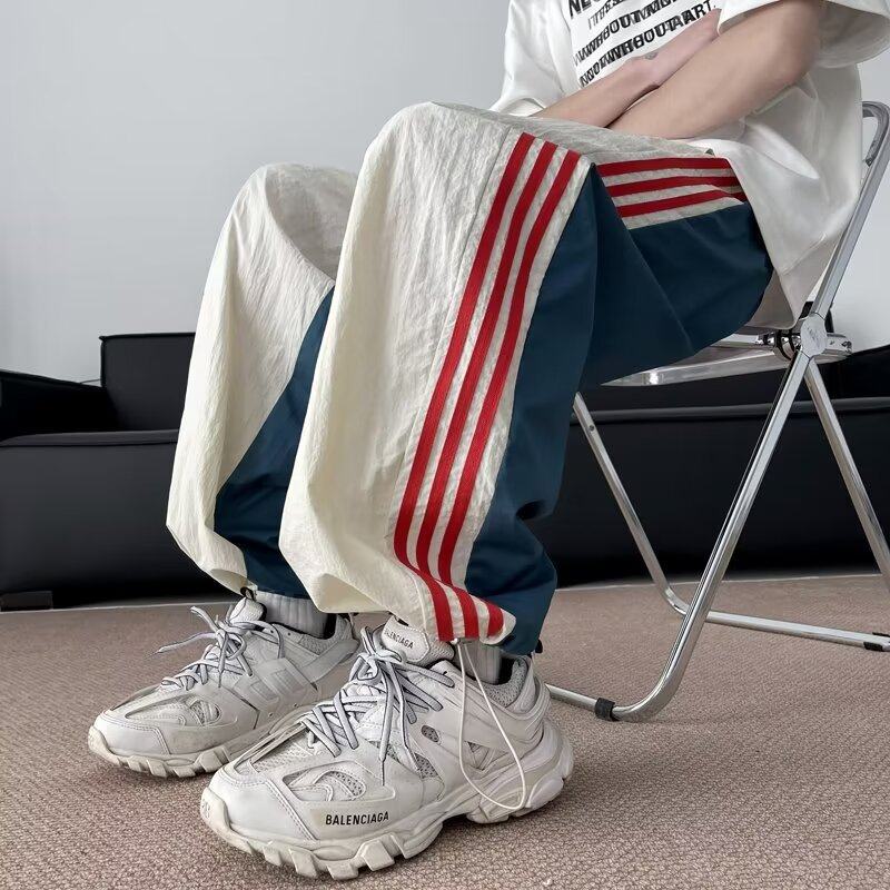 American-Style Quick-Drying Pants for Men, New Autumn Design with Side Stripe Design, Drawstring, Loose Straight-Leg Casual Pants