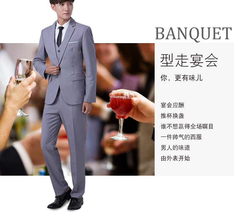 Bộ đồ vest nam thanh niên phiên bản Hàn Quốc của bộ đồ ba mảnh đẹp trai tự tu blazer nam