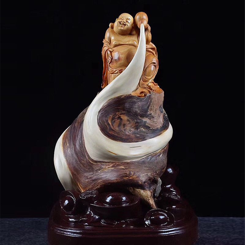 Taihang cliff cypress ornaments root carving living room carving craft gift decoration tree roots log Tuotuo wood carving Guanyin Maitreya Buddha Dharma