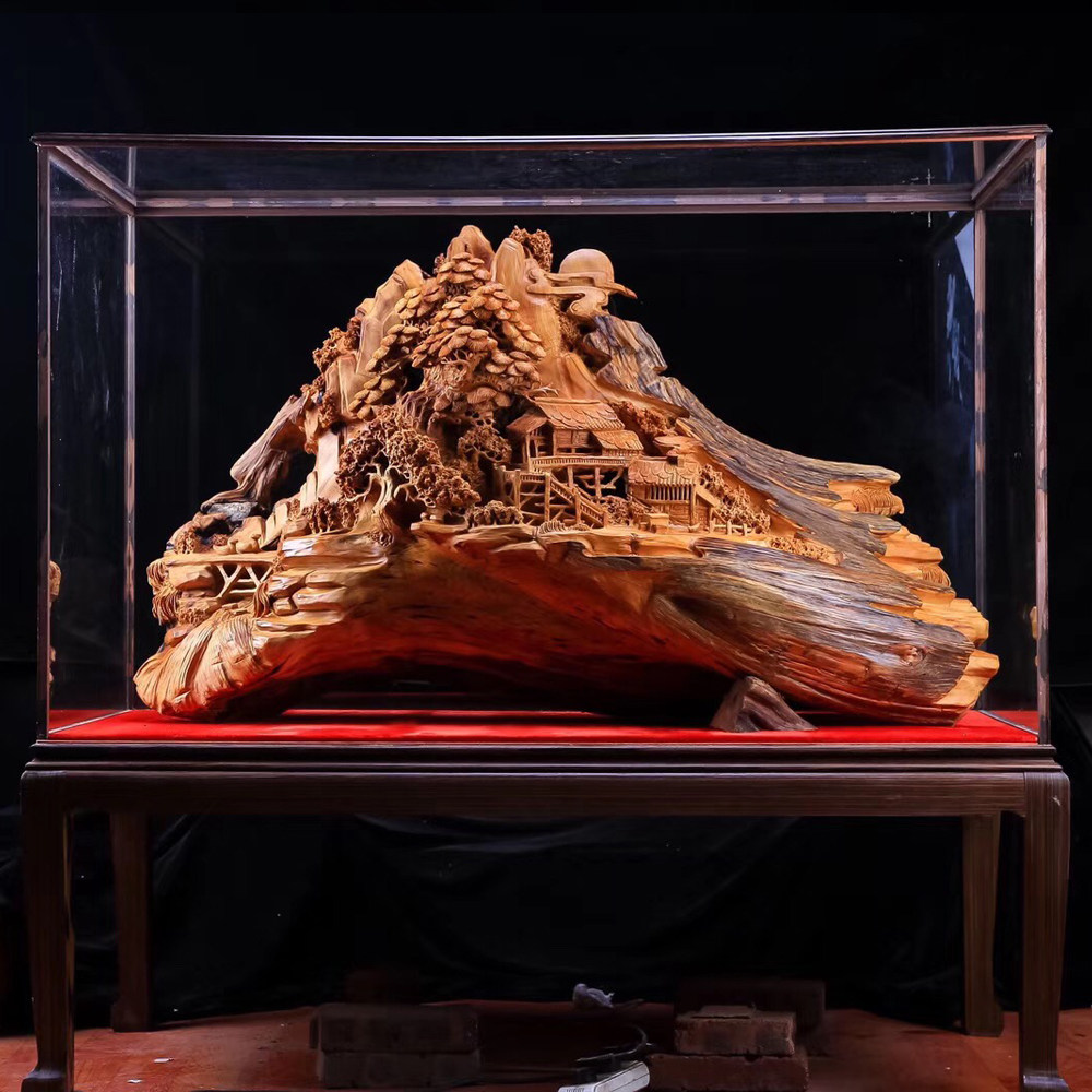 Root Sculpture Natural Pendulum Root Carving Large Genguan Cliff Bergen Sculpture Landscape Pendulum of Guan Statue Wood Sculpture Jo Relocation Gift