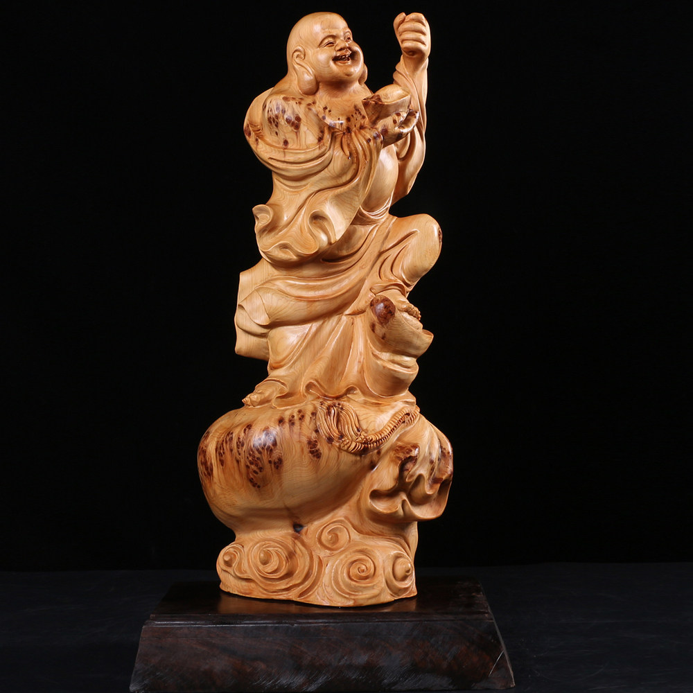 Full of tumor scars Natural Taihang Thuja root carving ornaments Maitreya Buddha statue e47dfe31-a - Taobao