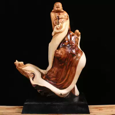 Authentic Taihang cliff cypress root carving decoration aging material tiger skin grain wood carving Buddha statue carving craft gift decoration Maitreya Buddha