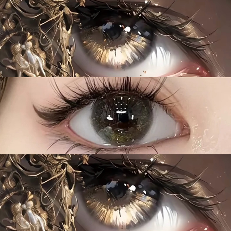Gold Foil Gray Daily Disposable Contact Lenses with Fine Shimmer, 10 Pieces, Small Diameter, Gilded Myopia Colored Contact Lenses with Glitter Stars Gold Foil Gray Daily Disposable Contact Lenses with Fine Shimmer, 10 Pieces, Small Diameter, Gilded Myopia Colored Contact Lenses with Glitter Stars