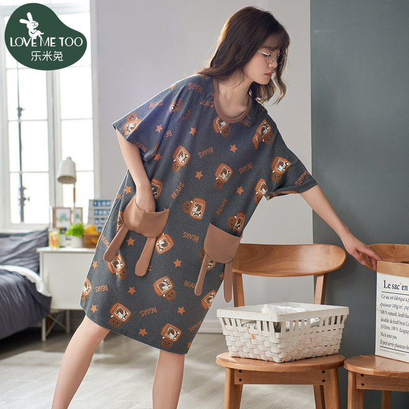 2022 new summer pajamas ladies high-quality short-sleeved cotton large size nightdress women's cute outer wear home clothes