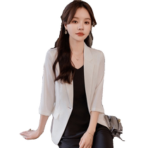 Summer chiffon blazer womens thin summer small short style high-end casual slim pink small suit