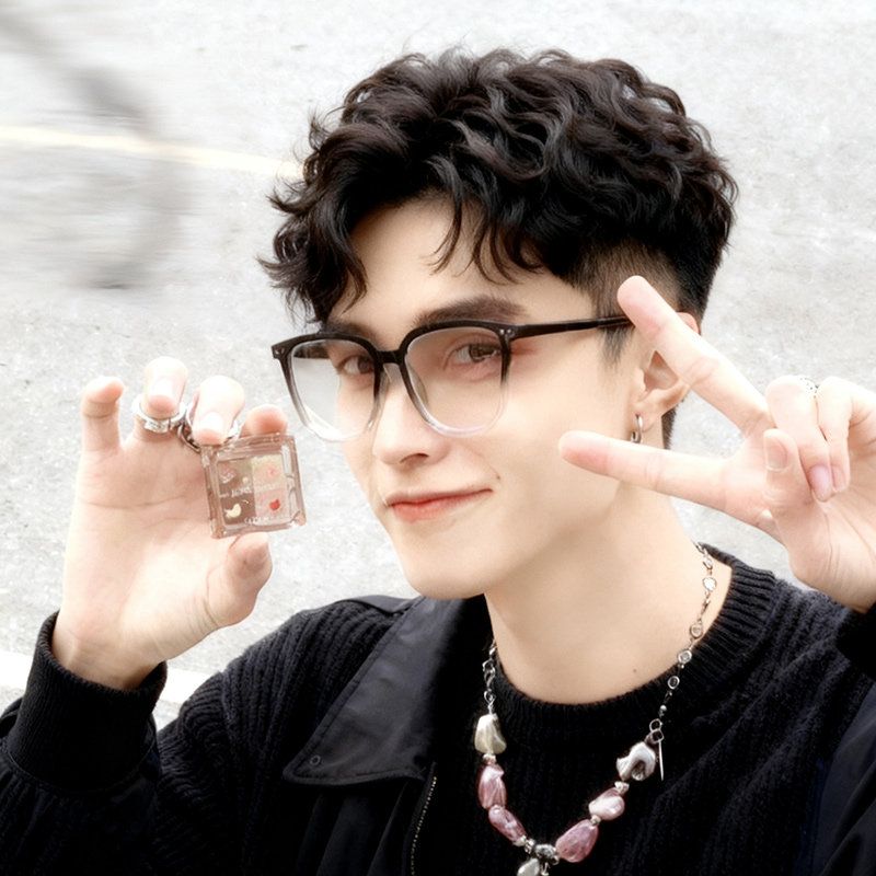 Large Frame Blue Light Blocking Glasses for Men and Women, Prescription Glasses, Transparent Square Frame, Trendy Face-Slimming Tool, Natural Look, Trendy Non-Prescription Glasses