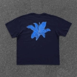 Хлопковая синяя футболка с коротким рукавом, в американском стиле, в цветочек