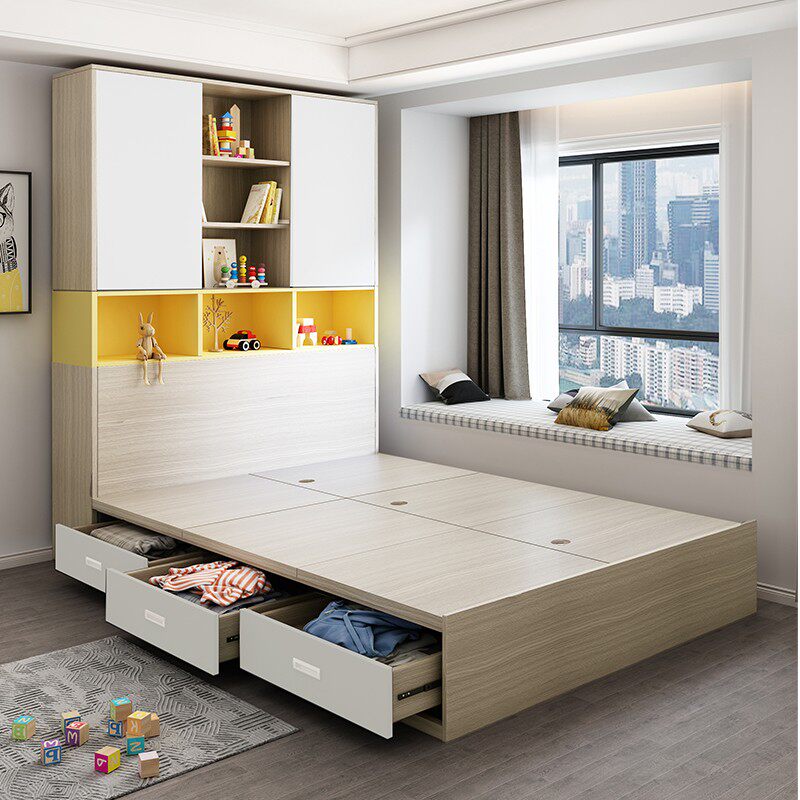 Nordic bedroom bay window tatami bed wardrobe bed one floor balcony tatami small apartment second child children's room