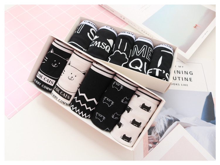 5 đồ lót nữ cotton đen trắng dễ thương in bông cotton eo thấp cô gái sinh viên tóm tắt - Giữa eo quần sịp nam