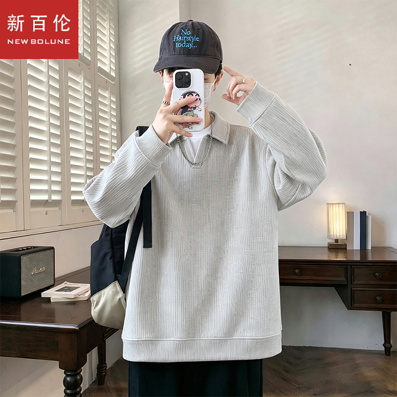 New Balance 2026 Autumn New Old Money Style Fake Two-Piece Polo Shirt Casual Lapel Long Sleeve Sweatshirt for Men