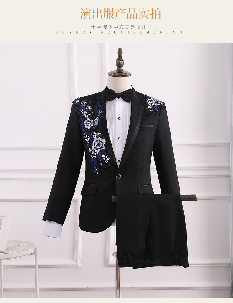 Trang phục nam mới thêu trang phục tiệc dành cho người lớn ca sĩ sân khấu hợp xướng chủ nhà phù hợp với mùa thu áo vest nam trung niên