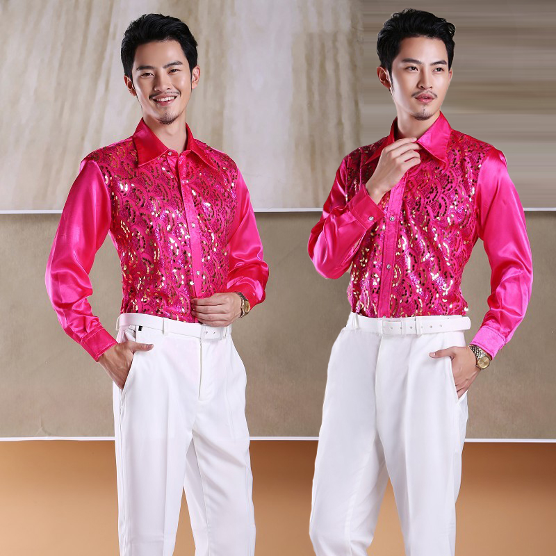 Màu sắc trình diễn áo sơ mi sân khấu biểu diễn nam áo vuông nhảy hợp xướng biểu diễn ca sĩ chủ nhà quần áo cỡ lớn áo sơ mi nam trung niên