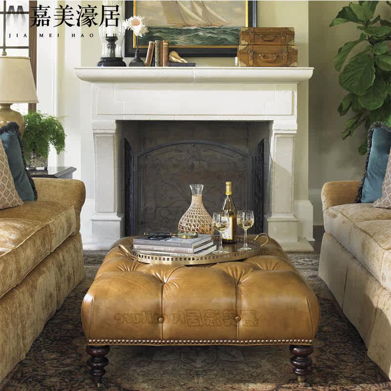 Caramels-good-looking real leather tea table set living room solid wood luxurious advanced sensual yellow headlayer cow leather furniture