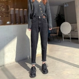 Черные флисовые джинсы с начесом, зимние приталенные штаны, 2020, высокая талия, свободный прямой крой