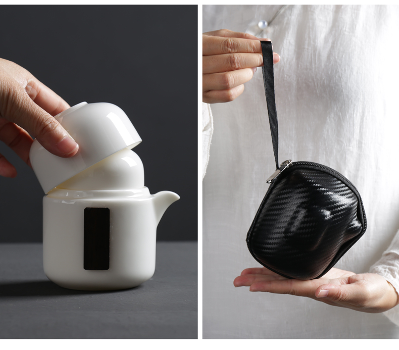 ZongTang white porcelain Japanese travel kung fu tea set portable crack cup a pot of 2 cup teapot is suing single tourism