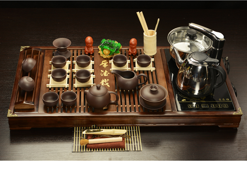 ZongTang tea set suit household pottery and porcelain of a complete set of automatic solid wood tea tray tea contracted kung fu tea tea sea
