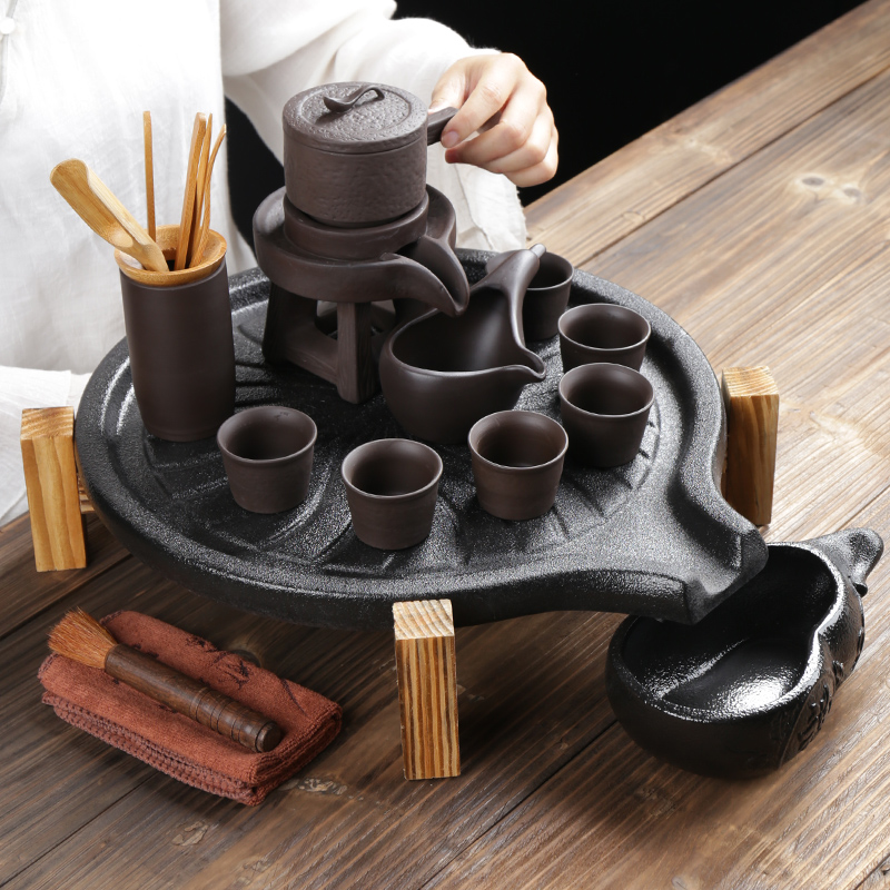 ZongTang ceramic tea set solid wood tea tray storage type tea table of household ceramic cups kung fu tea tea taking