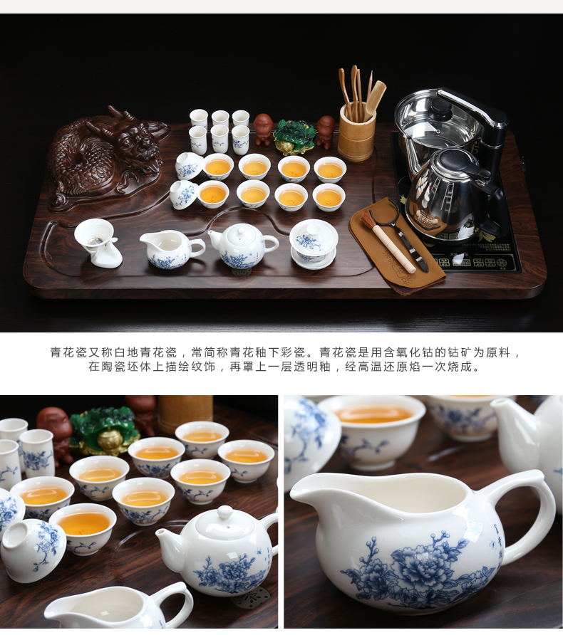 ZongTang tea set suit household pottery and porcelain of a complete set of automatic solid wood tea tray tea contracted kung fu tea tea sea