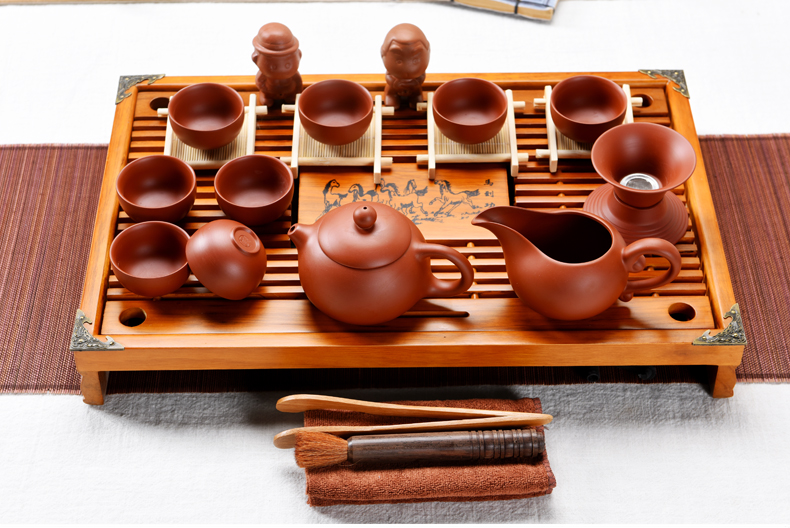 ZongTang tea set suit household purple sand tea set ceramic kung fu tea set a complete set of solid wood tea tray tea tea taking