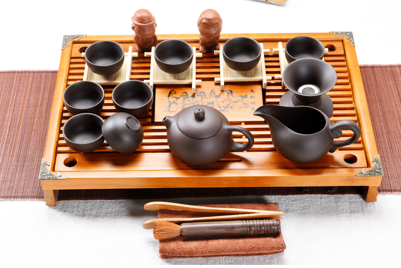 ZongTang purple ceramic kung fu tea set home office small solid wood tea tray drawer cups of tea table set