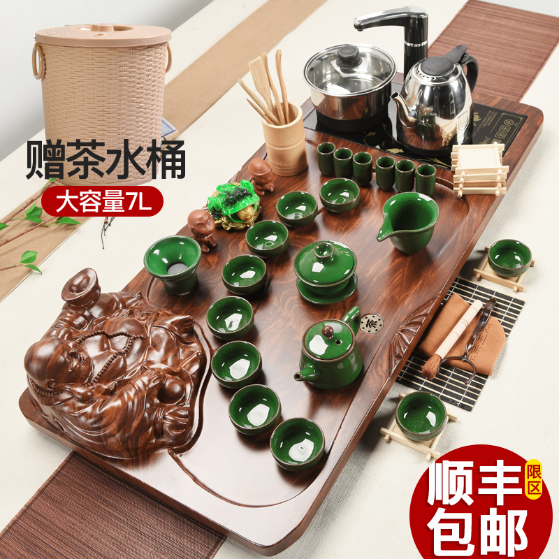 ZongTang tea set home purple ceramic kung fu electric furnace solid wood tea tray tea tea cup teapot