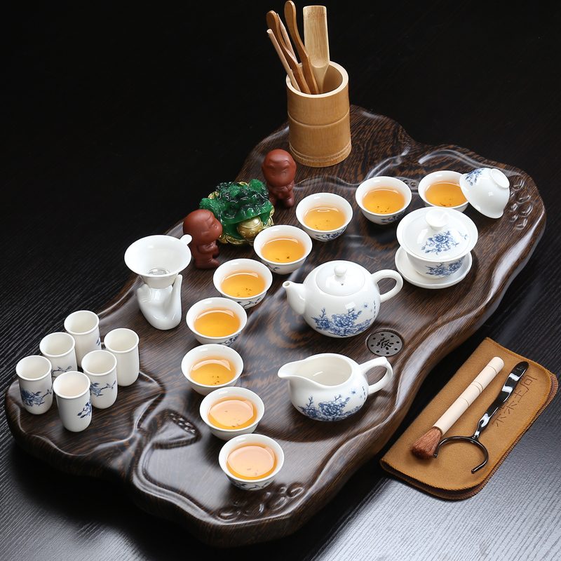Ceramic teapot teacup ZongTang purple sand tea set household kung fu tea tea science and technology, wood real wood tea tray