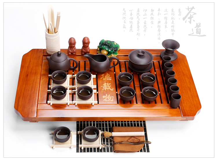 ZongTang to yet kung fu tea set with your up purple sand tea set tea service of a complete set of ceramic solid wood tea tray tea table
