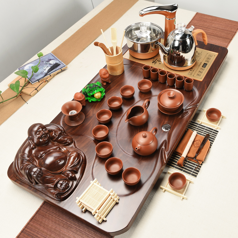 ZongTang tea set household automatic four unity of a complete set of induction cooker kung fu tea tray was solid wood, purple sand tea taking