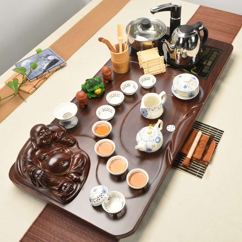 ZongTang ceramic cup pot induction cooker purple sand tea set household kung fu tea tea solid wood tea tray