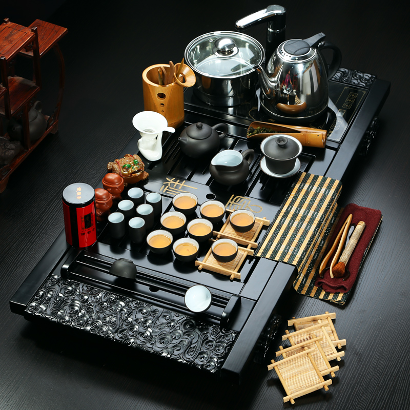 ZongTang purple sand tea set home a whole set of kung fu tea tea tea tray tea four one solid wood tea table