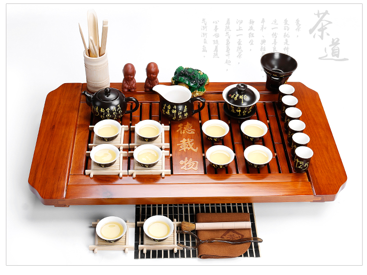 ZongTang to yet kung fu tea set with your up purple sand tea set tea service of a complete set of ceramic solid wood tea tray tea table