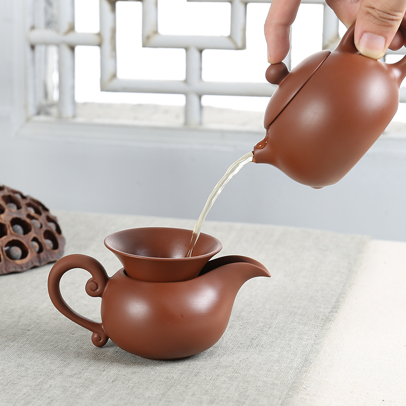 Yixing purple sand tea kungfu tea set undressed ore old xi shi purple clay pot of a complete set of tea cups teapot gift box