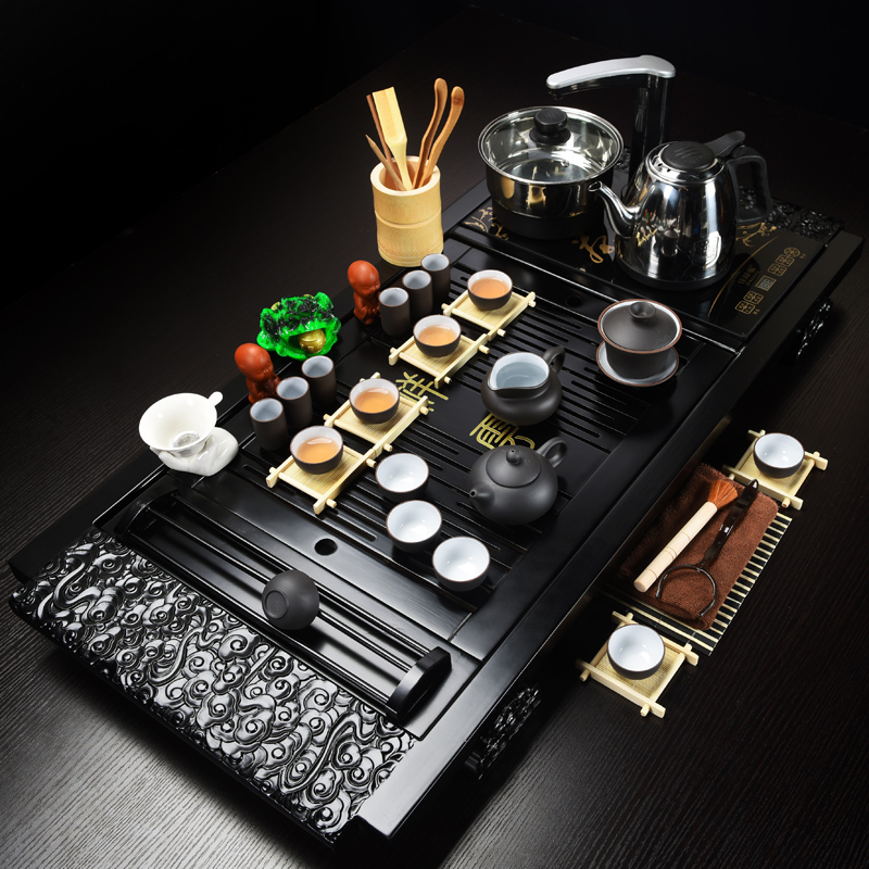 ZongTang tea set suit household purple ceramic kungfu induction cooker solid wood tea tray tea tea cup teapot