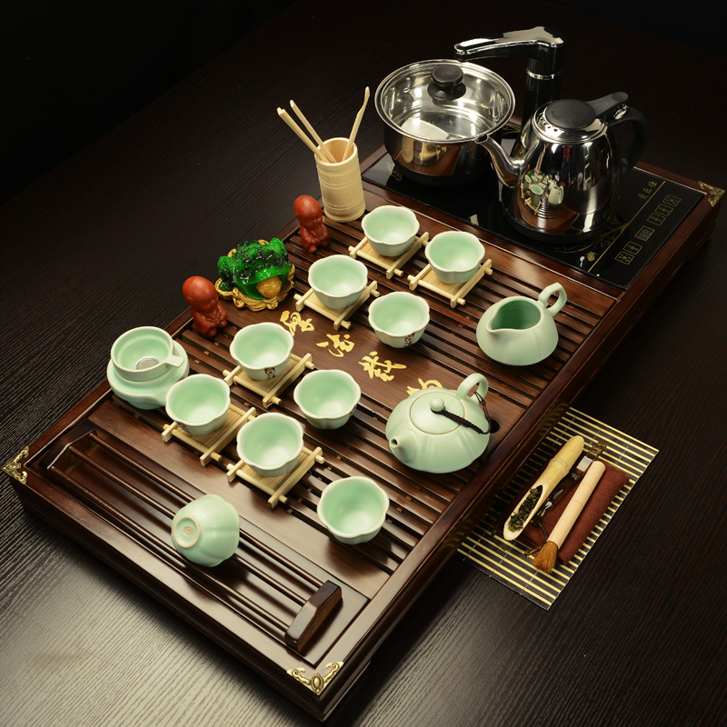 ZongTang purple sand tea set tea service of a complete set of induction cooker four one solid wood tea tray household kung fu tea tea set