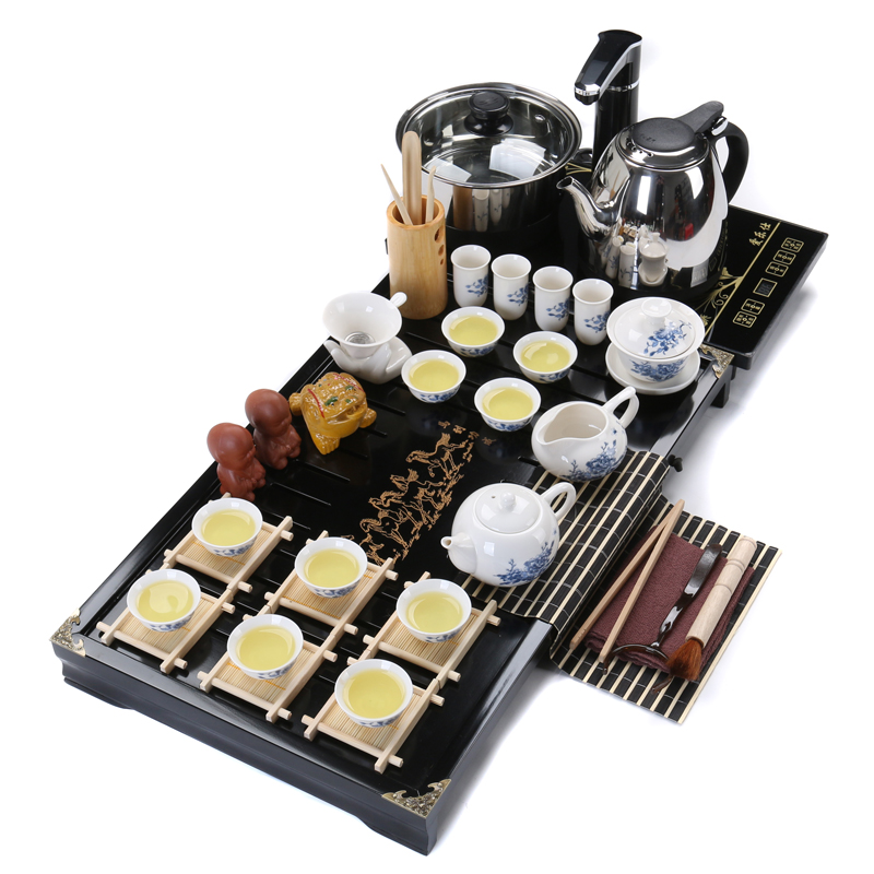 ZongTang tea tea set suit household violet arenaceous kung fu tea set in one of a complete set of induction cooker solid wood tea tray