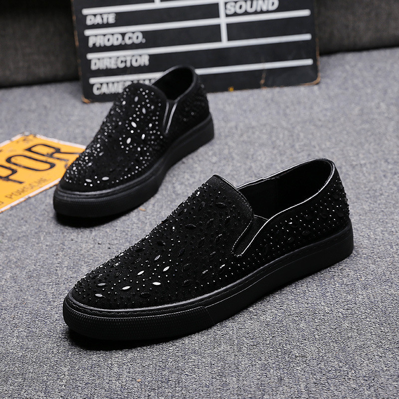 European station men's shoes rhinestone loafers men's pedal British trend casual leather shoes hair stylist shoes men's trendy shoes