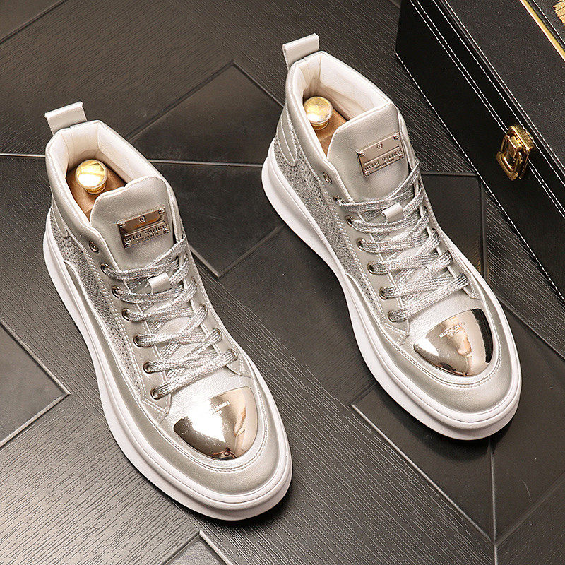 European station men's shoes golden high-top Martin boots men's Korean version of all-match fashion personality rhinestone hair stylist trendy shoes autumn