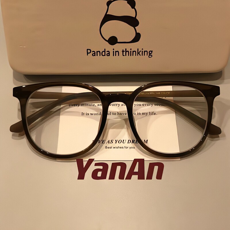 Ultra-Light Korean-Style Cold Tea-Colored Prescription Glasses for Women, Suitable for Square and Round Faces, Natural Look Frames, Make Large Faces Appear Slimmer