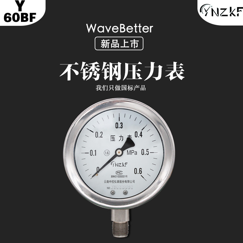 Y60BF stainless steel pressure meter shock resistant stainless steel pressure meter high temperature resistant and anticorrosive radial axial Yunnan control
