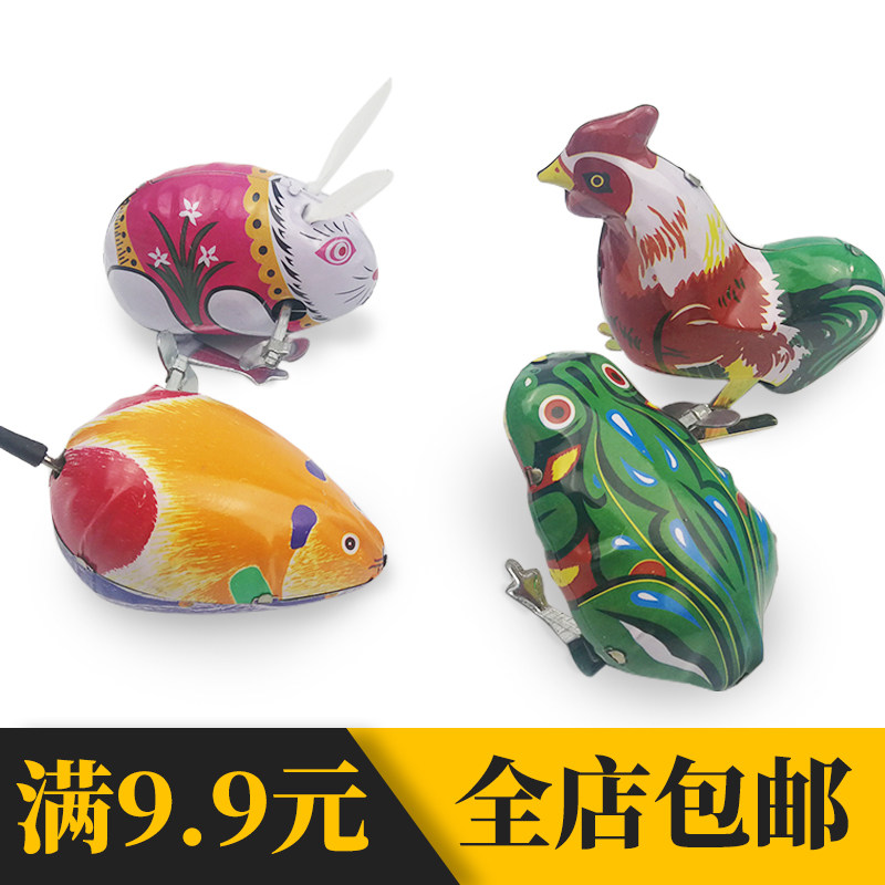 Tin frog Clockwork toy 80 retro little animal jumping frog Bouncing rooster rabbit Mouse Stall supply